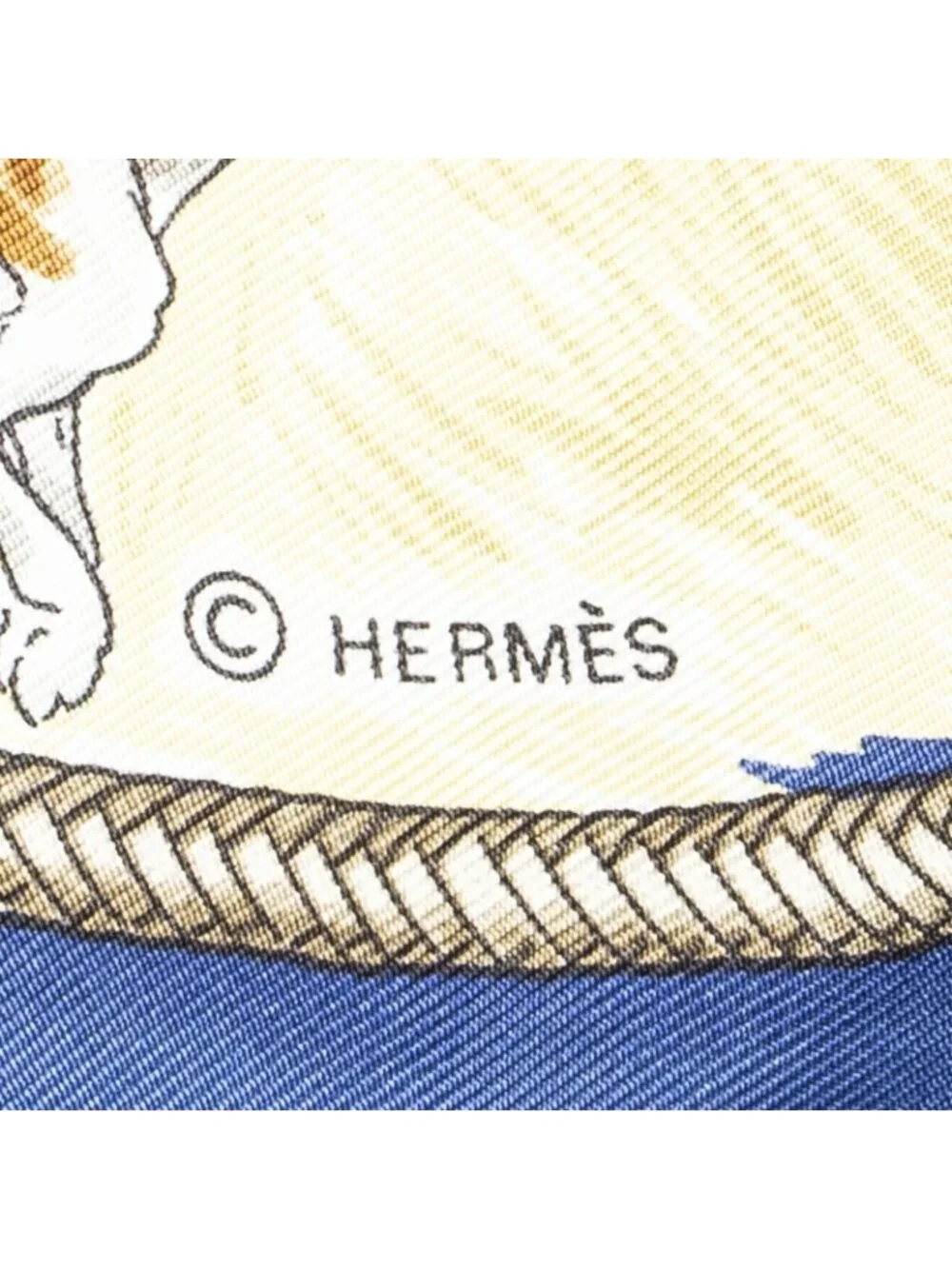 ★SOLD★ Hermes Scarf Navy Brown 100% Gold Twill Silk - Picture 4 of 5